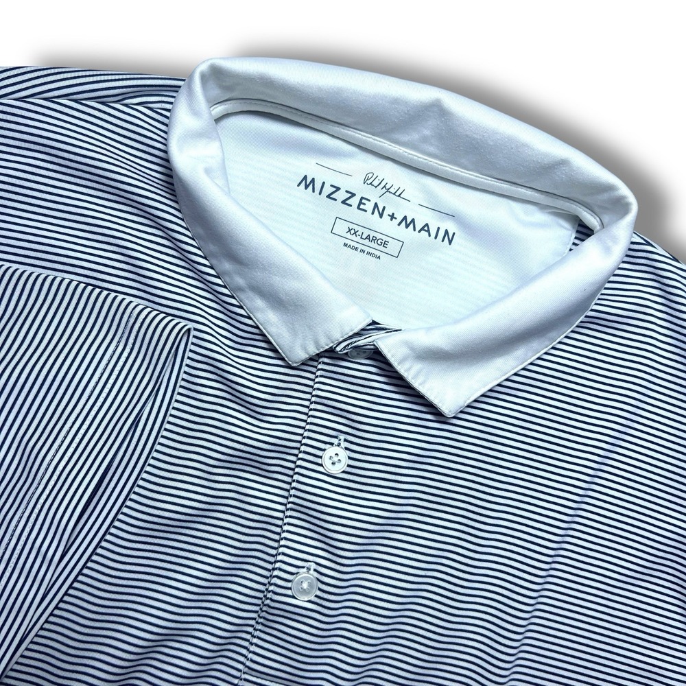 Mizzen + Main Polo 2XL Grey Navy Stripes Phil Mickelson Golf Performance Golf Sh